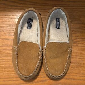 Kids Lands' End Brown Suede Moccasin Slippers